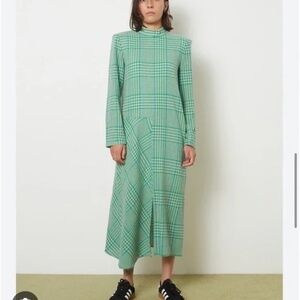 Tibi Sterling green plaid wool dress mock neck size 2